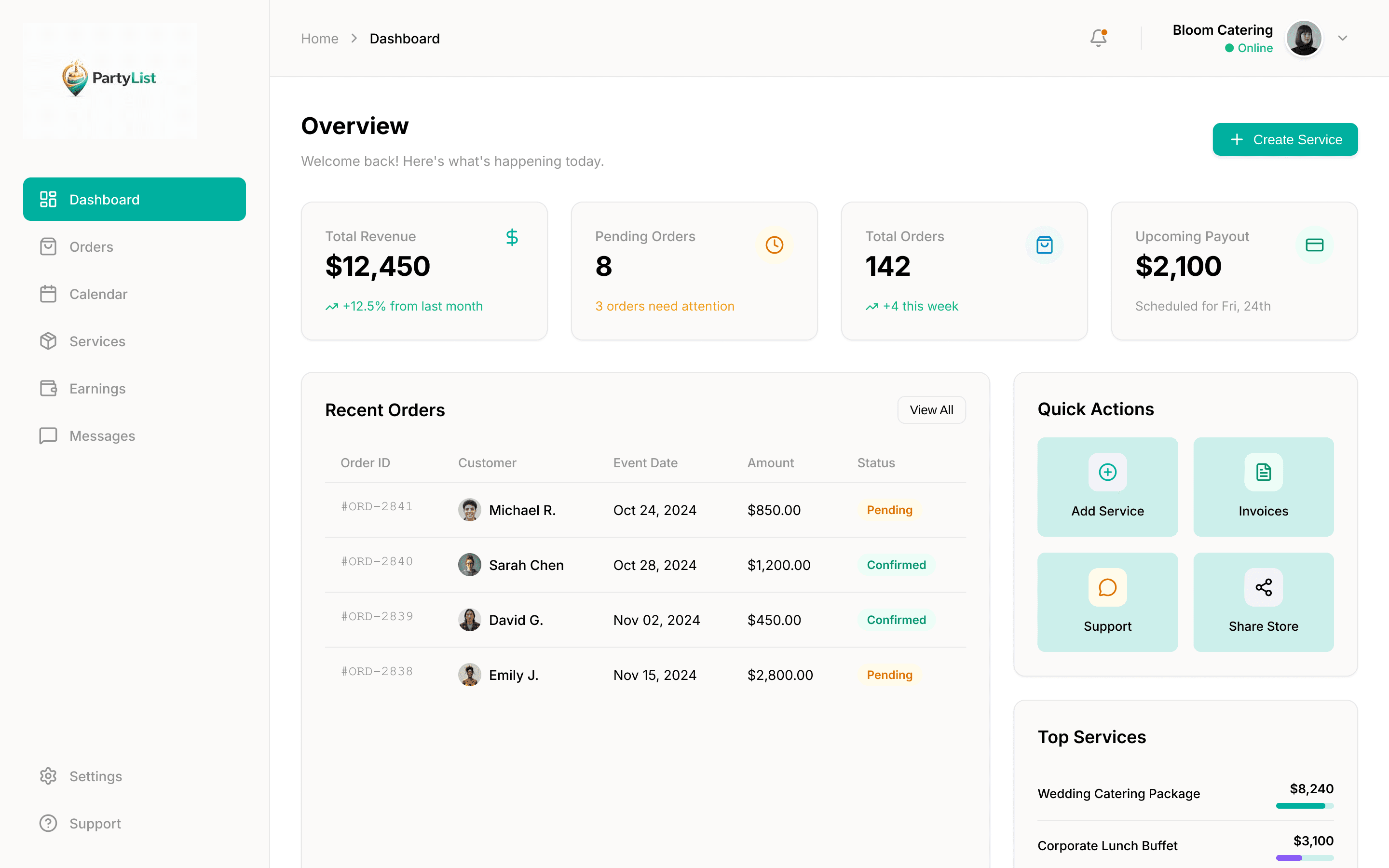 Partylist Vendor Dashboard - PartyList Studio